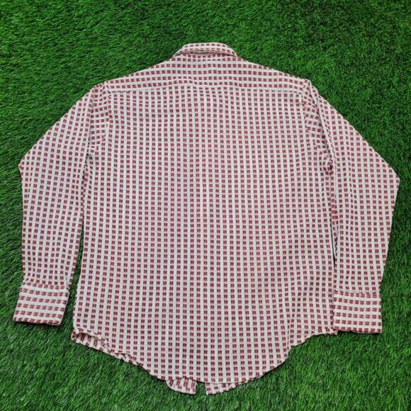 Vintage 70s Campus Dagger Collar Disco Shirt Medium 16 Geometric Print Op Art - Picture 3 of 10